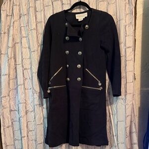 Adrienne Vittadini Black Double-Breasted Coat with Silver Buttons